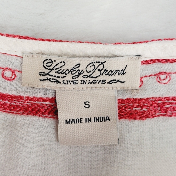 Lucky Brand Topanga Days White and Red Embroidered Peasant Tunic/Top/Blouse P359 - Picture 7 of 8